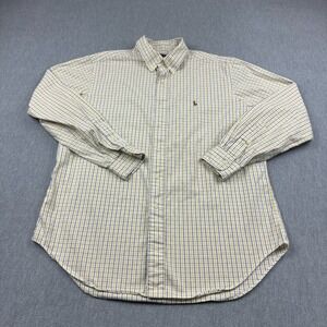 Ralph Lauren Shirt Mens Large 16.5 Blue Yellow Plaid Check Pony Classic Fit